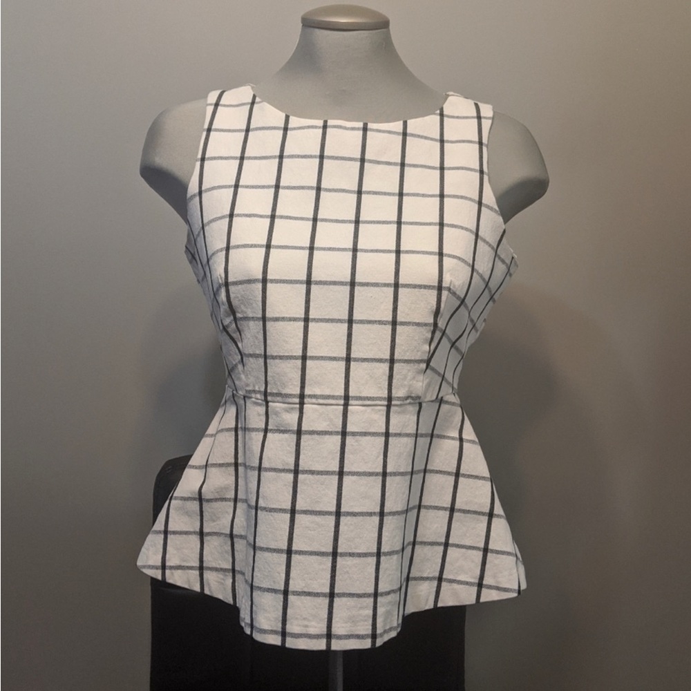 Banana Republic windowpane check peplum top